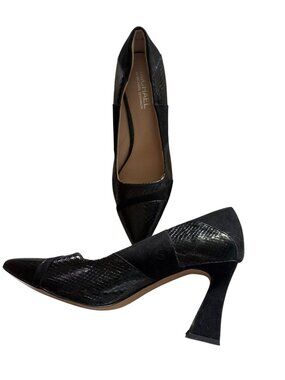 Michael Shannon Black Snakeskin Texture Heels Size 11 Pointed Toe Pumps